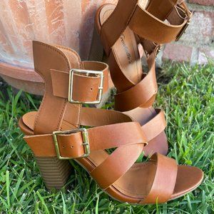 Strappy Belted Brown Heels